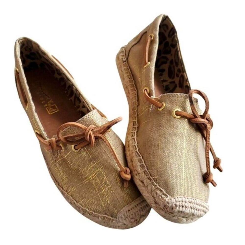 Blokecore‎ Sperry Top-Sider Gold leopard print Espadrille Boat Shoes Sz 10